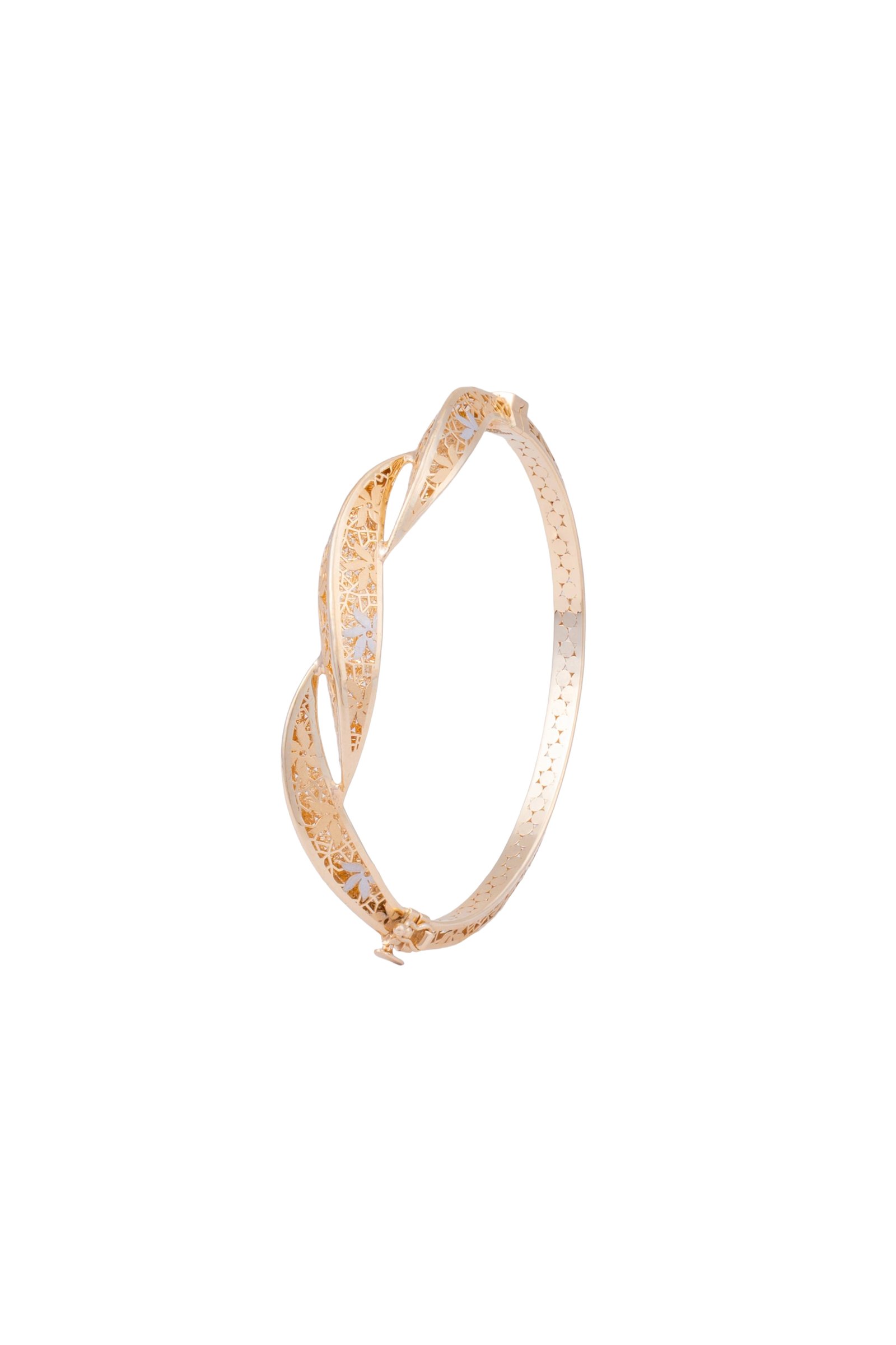 A Very Unique 18K Gold Kada Bracelet With Floral Design In It MGA- BR18/6