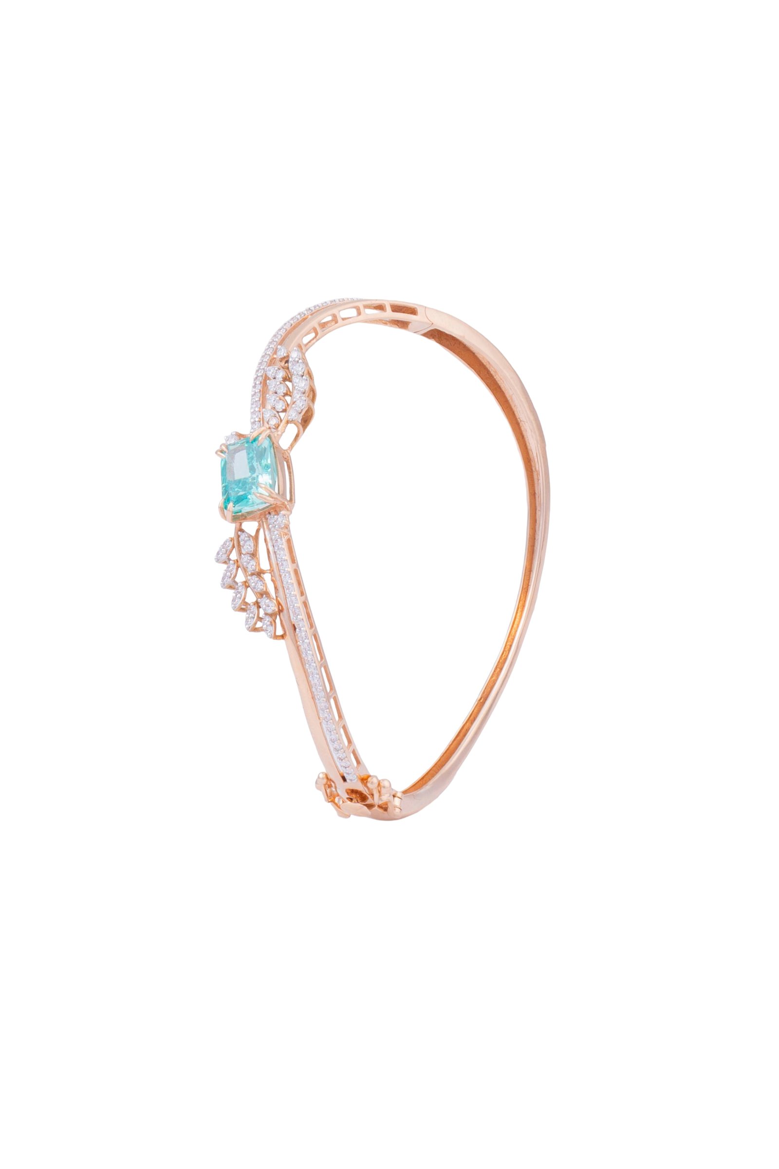 Very Beautiful and Designer Kada Bracelet in 18K Rose Gold Bracelet With Teal Square Diamond in Center MGA- BRG18/18