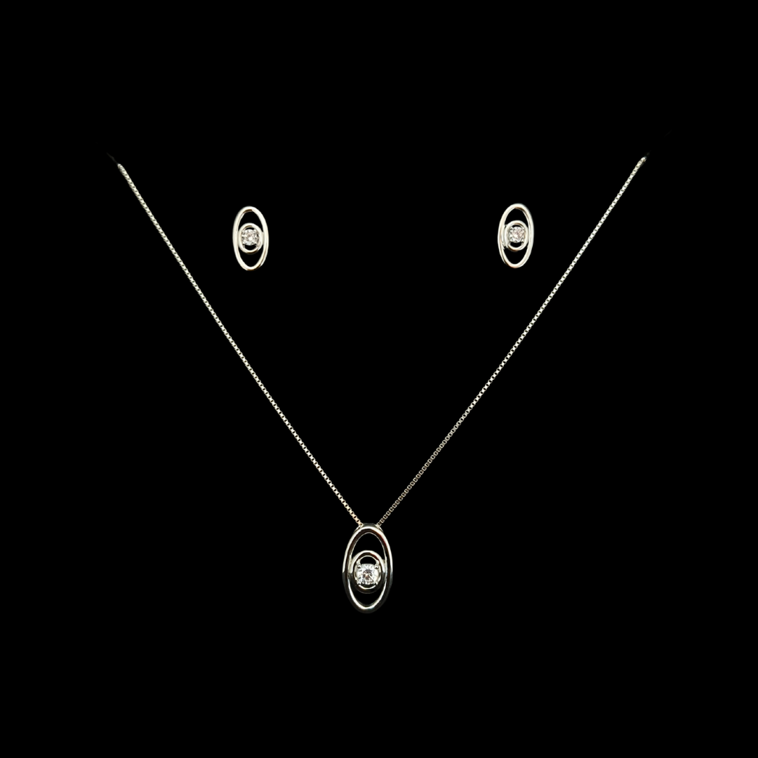 Fancy Oval Shaped Necklace Set In 925 Sterling Silver With Diamond In Center MGA-CH925/733