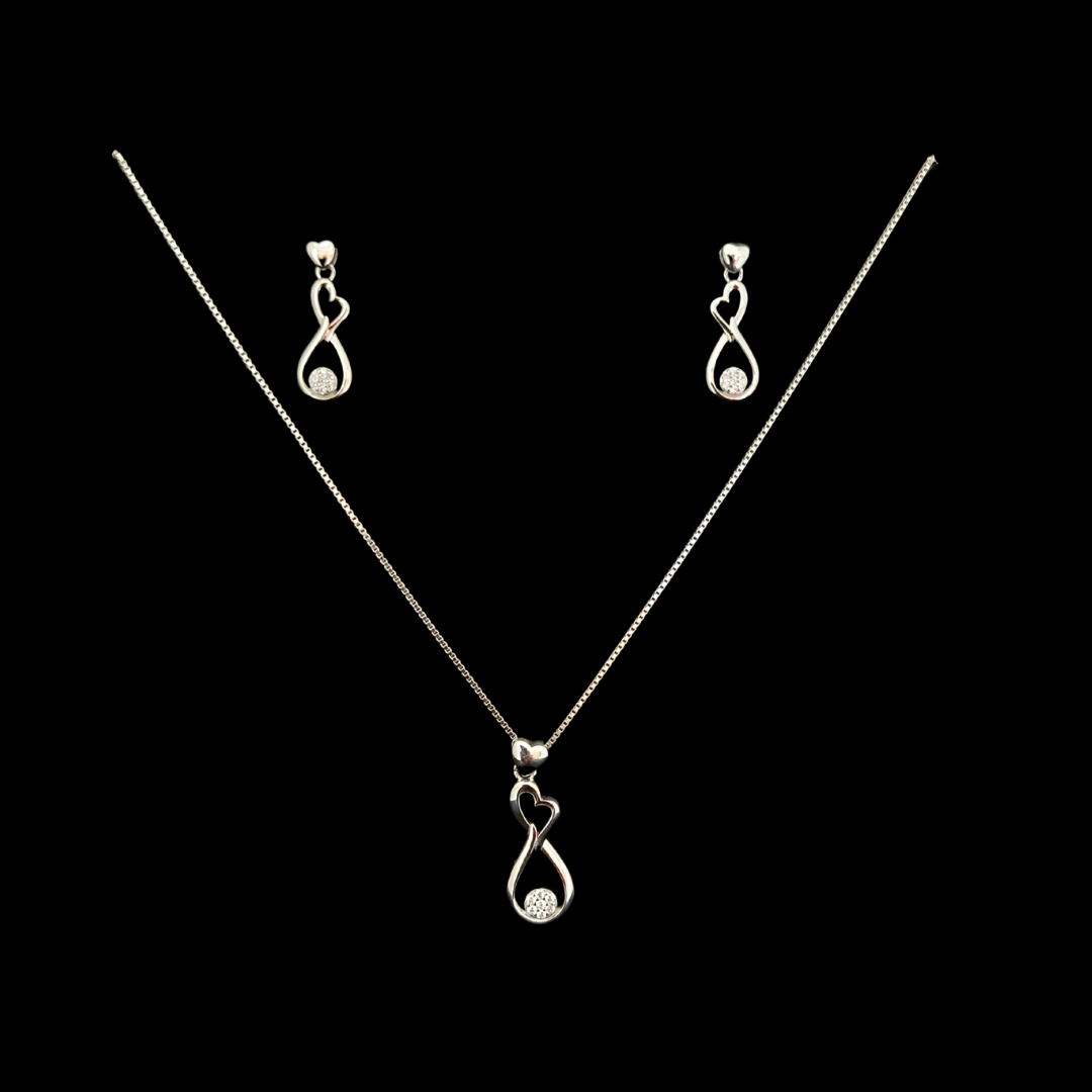 Heart Shaped Fancy Necklace Set In 925 Sterling Silver MGA-CH925/734