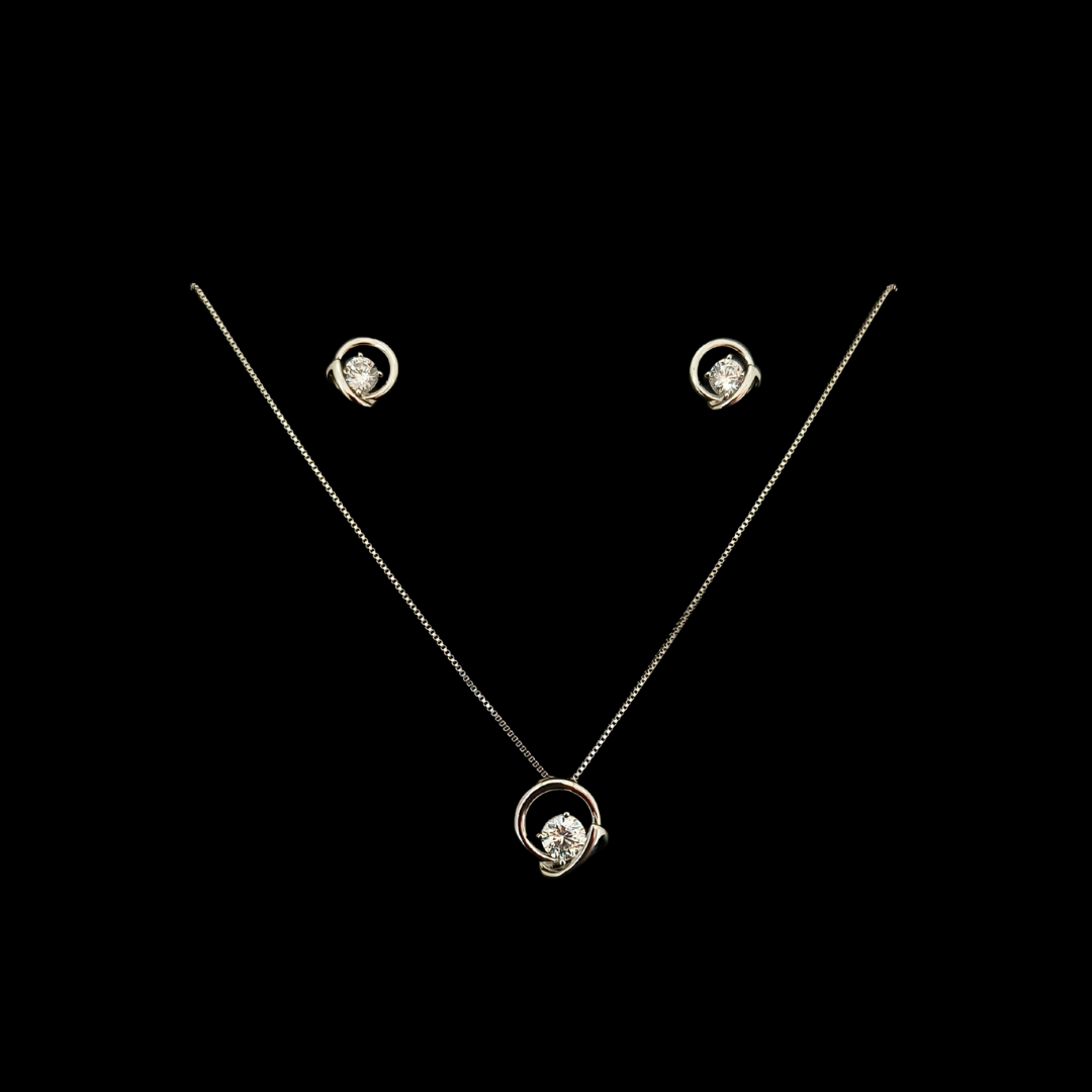 Simple And Beautiful Necklace Set In 925 Sterling Silver With Diamond In Center MGA-CH925/735