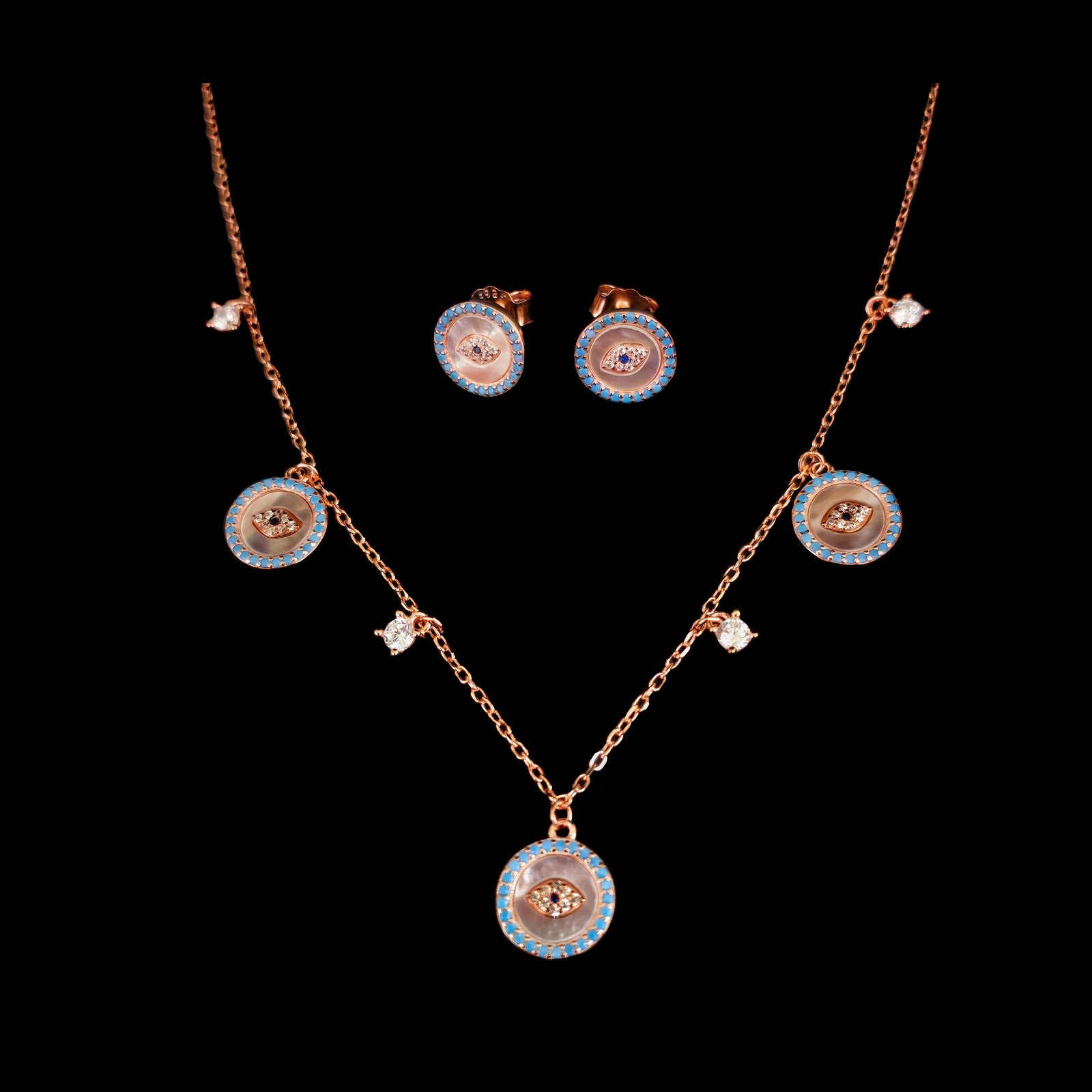 Evil Eye 925 Rose Silver Tanmaniya With Beautiful Stud MGA - CHS2763