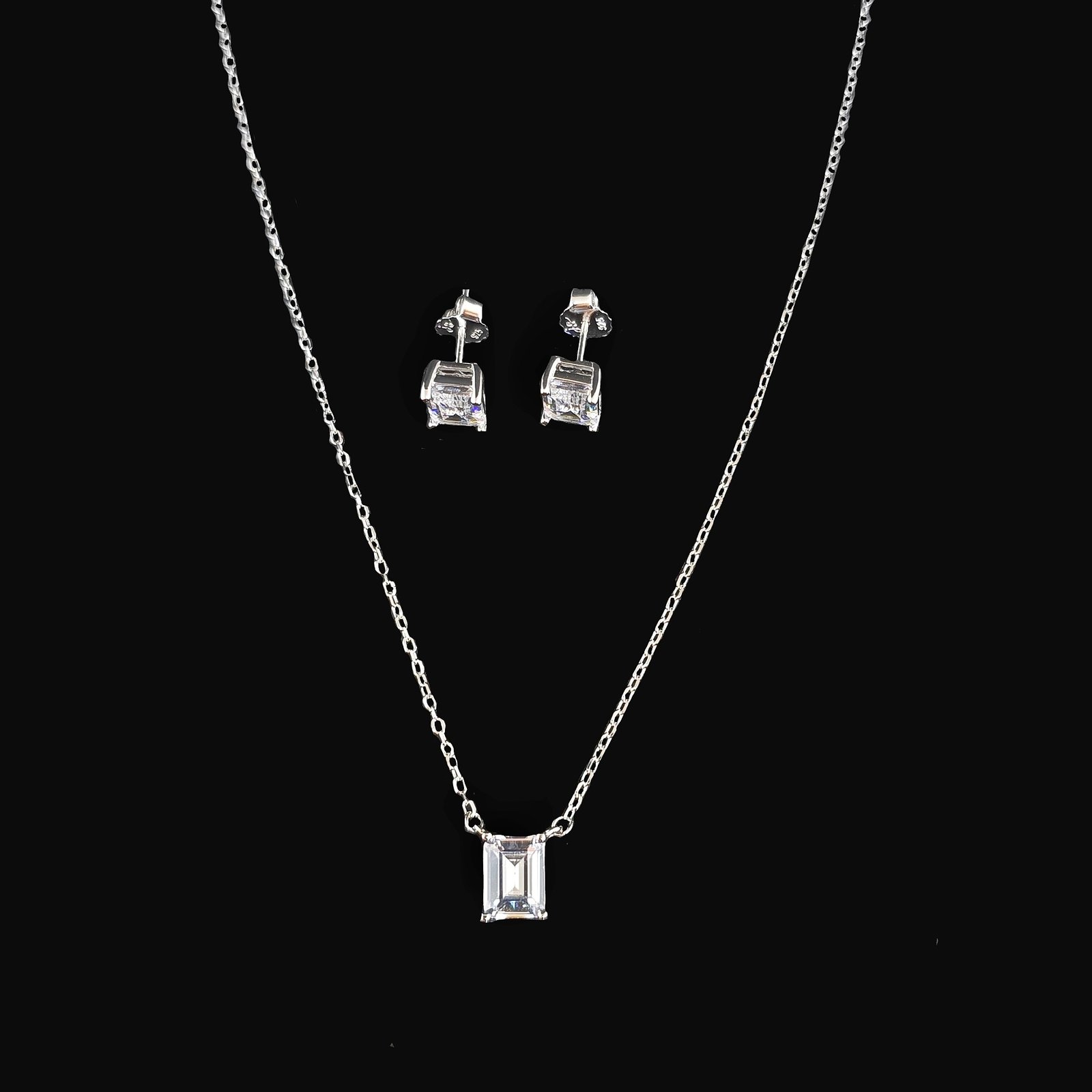 Square Diamond 925 Sterling Silver Pendant Chain With Stud MGA - CHS2764