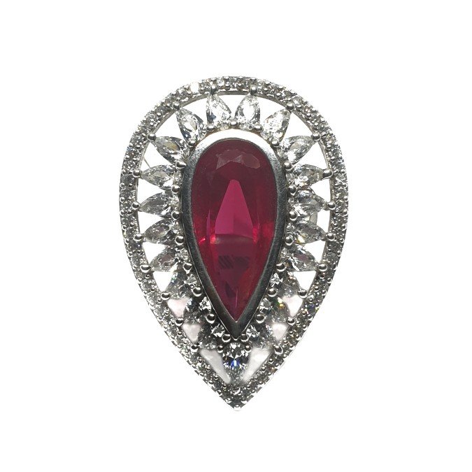 925 Sterling Silver Dark Pear Cut Pink Diamond Ring MGA - LRS0075