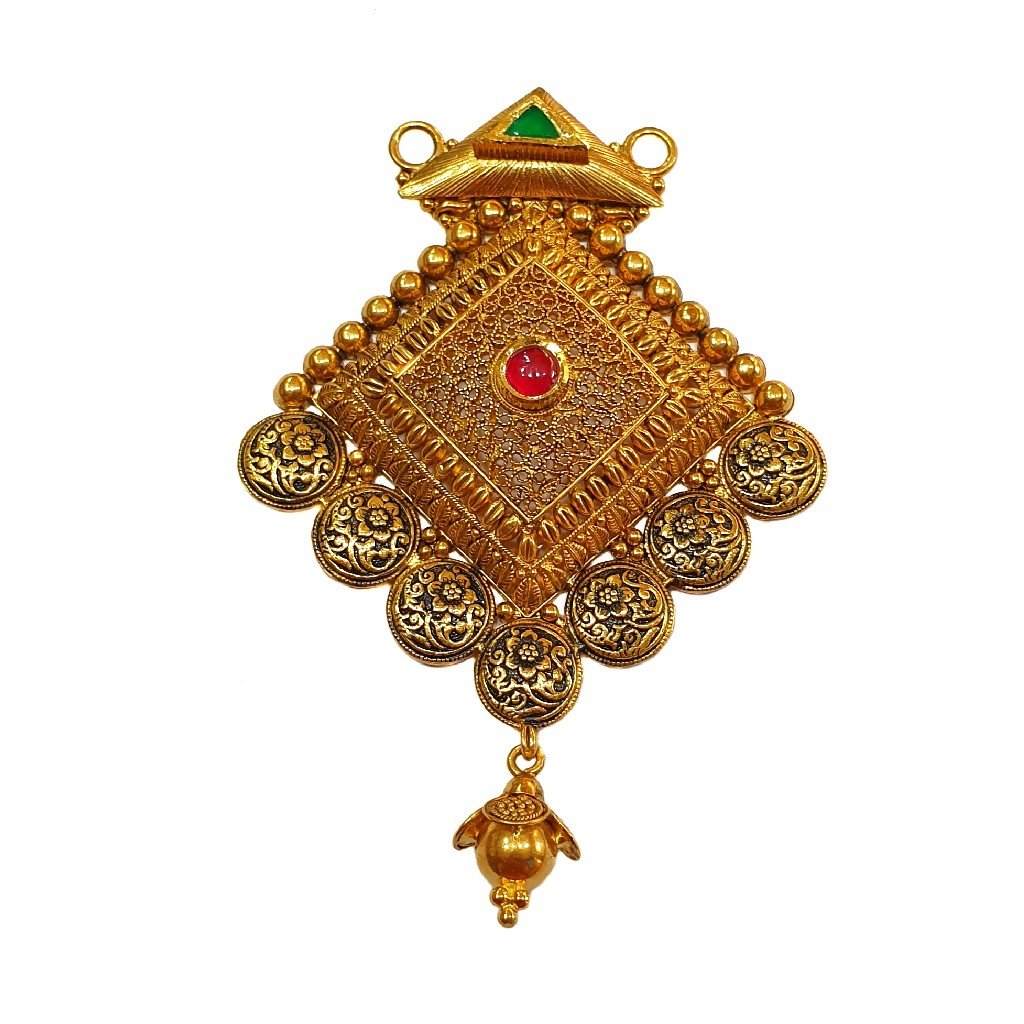 22K Gold Antique Square Shaped Designer Pendant MGA - MGP0023