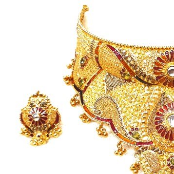 22k Gold Rajwadi Choker Necklace With Earrings MGA - GLS090