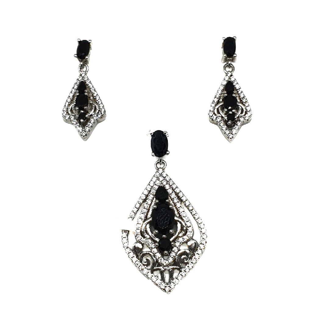 925 sterling silver black stone pendant set mga - pts0016