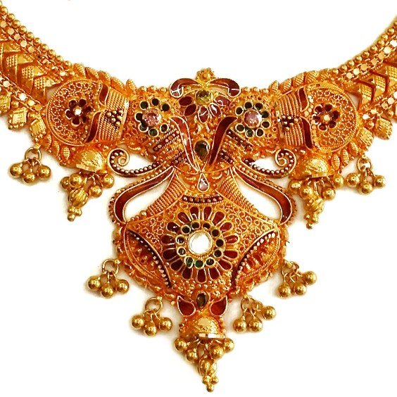 22k gold calcutti half necklace set mga - gn0047