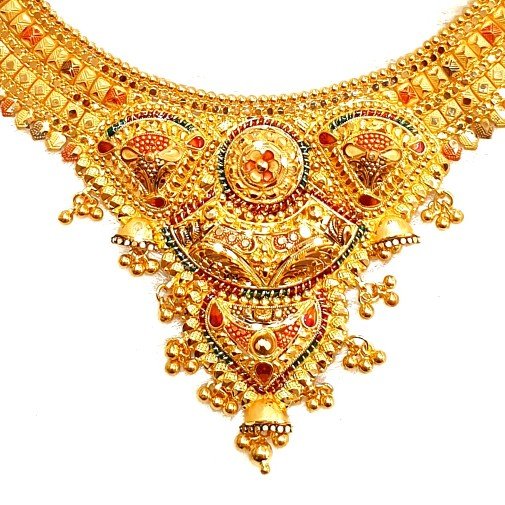 22k Gold Rajwadi Choker  Necklace Set MGA - GN084