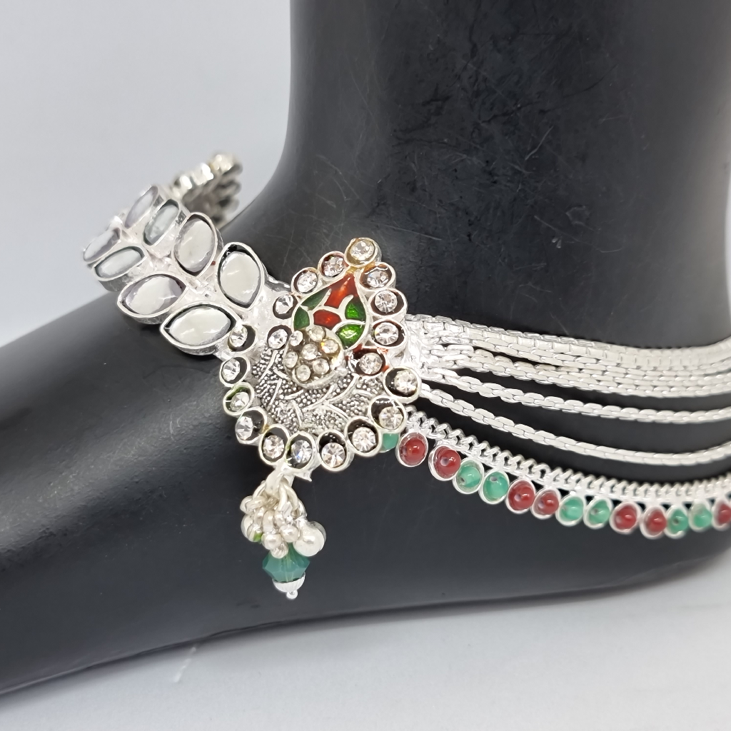 Silver bridal meenakari designer payal mga - pls0205