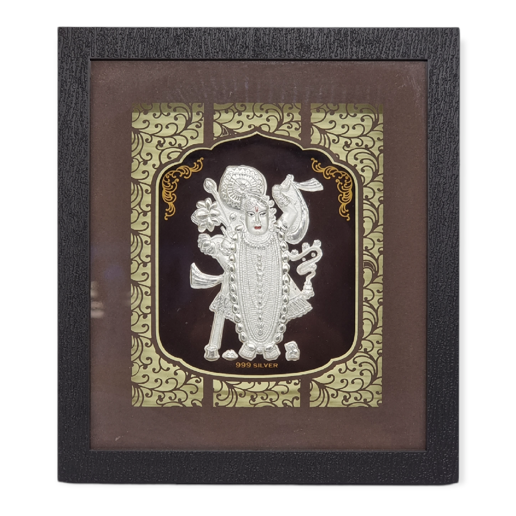 999 silver shrinathji lighting frame (21.5 - 19.5 cm )