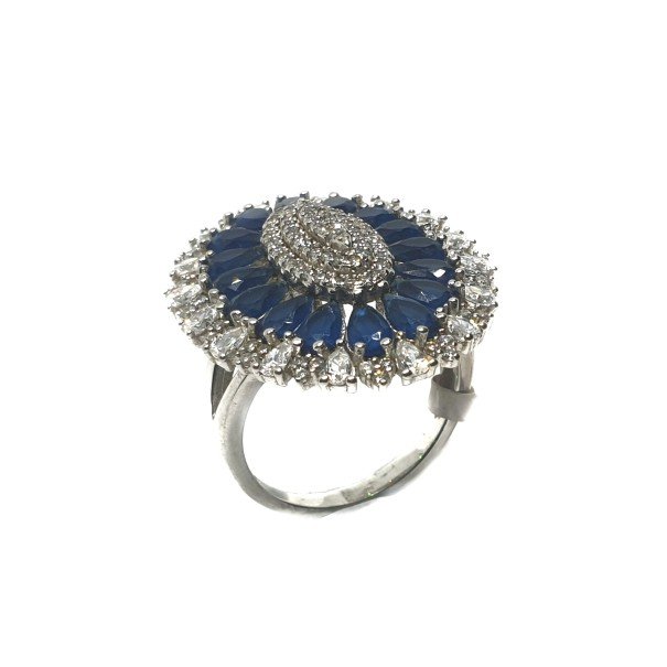925 Sterling Silver Oval Shaped Blue Stone Ring MGA - LRS0103