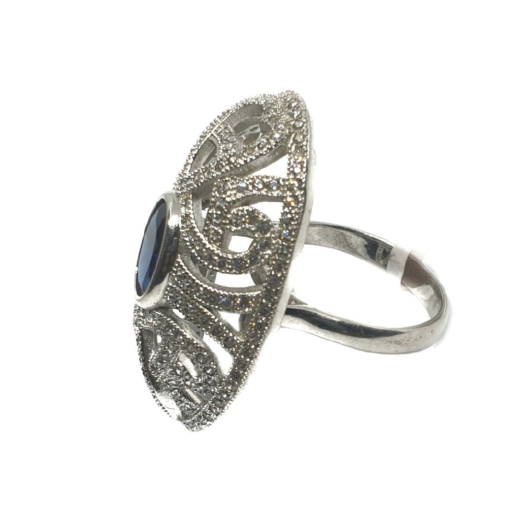 925 Sterling Silver Oval Shaped Blue Stone Ring MGA - LRS0101