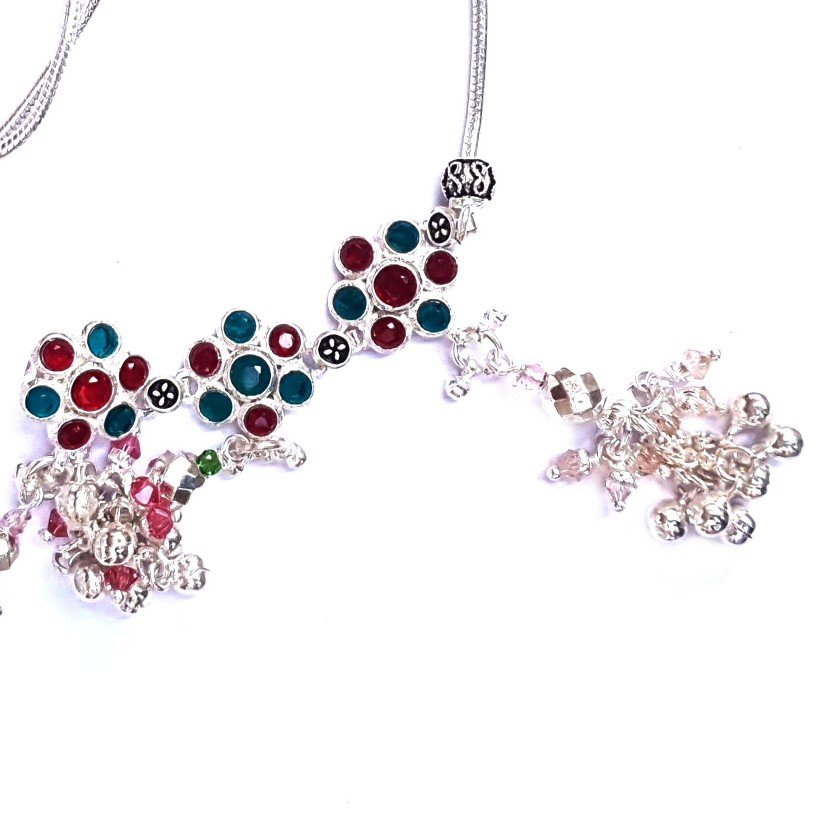 3 colour diamonds flower silver kandora mga - kns0002