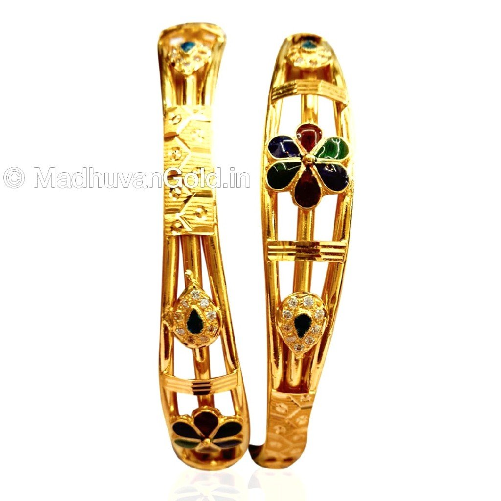 22k gold meenakari flower shape kadli bangles mga - gk020