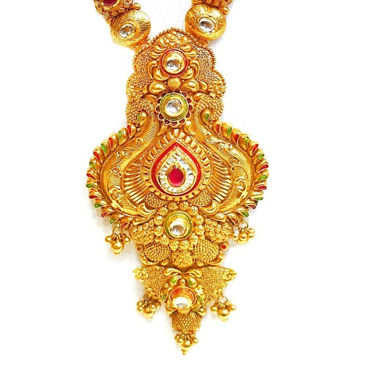 22k gold antique rajwadi necklace with jumar buti mga - gls064