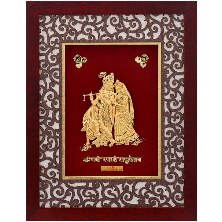 Radhe krishna frame in 24k gold lea...