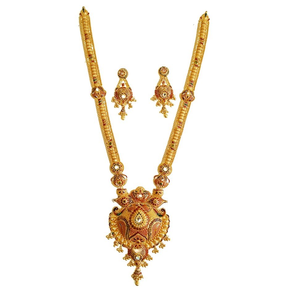 22k gold kalkatti rajwadi necklace set mga - gls038