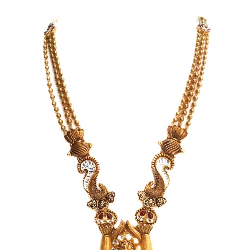 916 Gold Antique Rajwadi Necklace With jumar buti MGA - GLS077