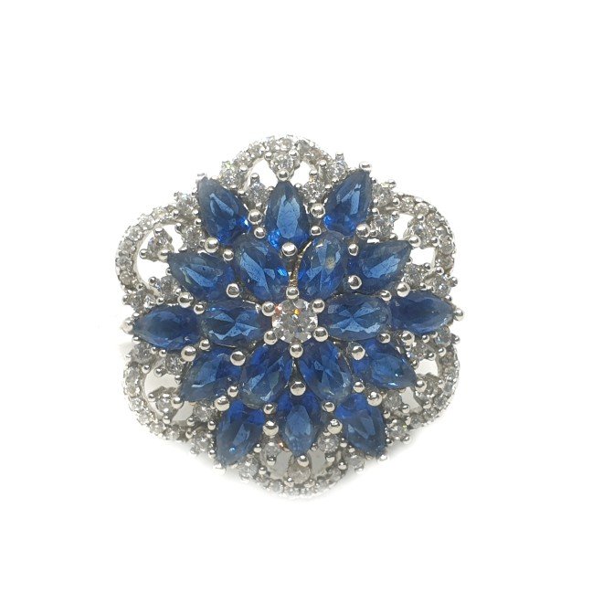 925 Sterling Silver CZ Cut Blue Dia...