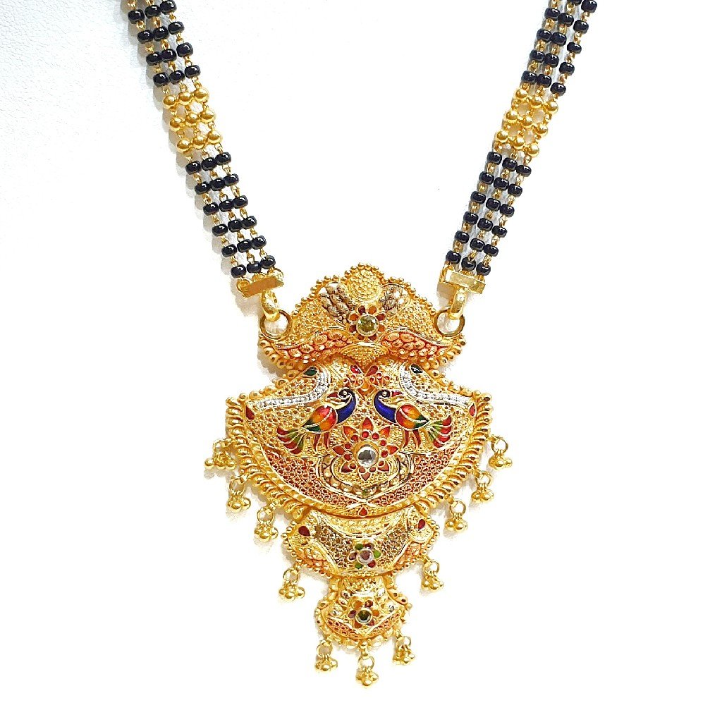 22k Gold Black Beads Meenakari Peac...