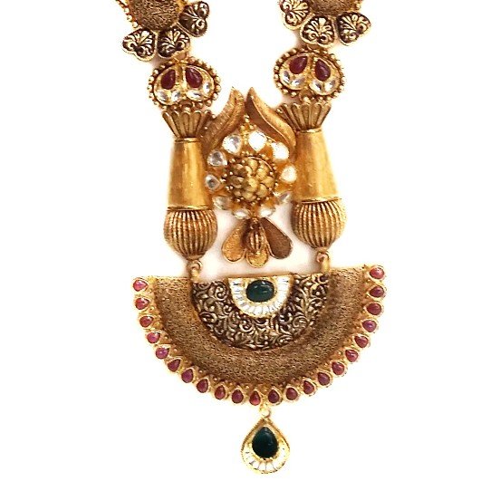 916 Gold Antique Rajwadi Necklace With jumar buti MGA - GLS077