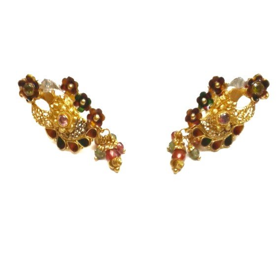 916 Gold Multi Meenakari Flower Shaped Necklace Set MGA - GN066