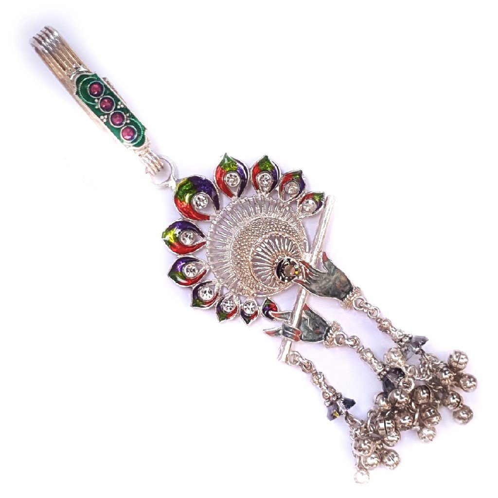 Krishna bansuri with meenakari morpinch silver juda mga - jus0014