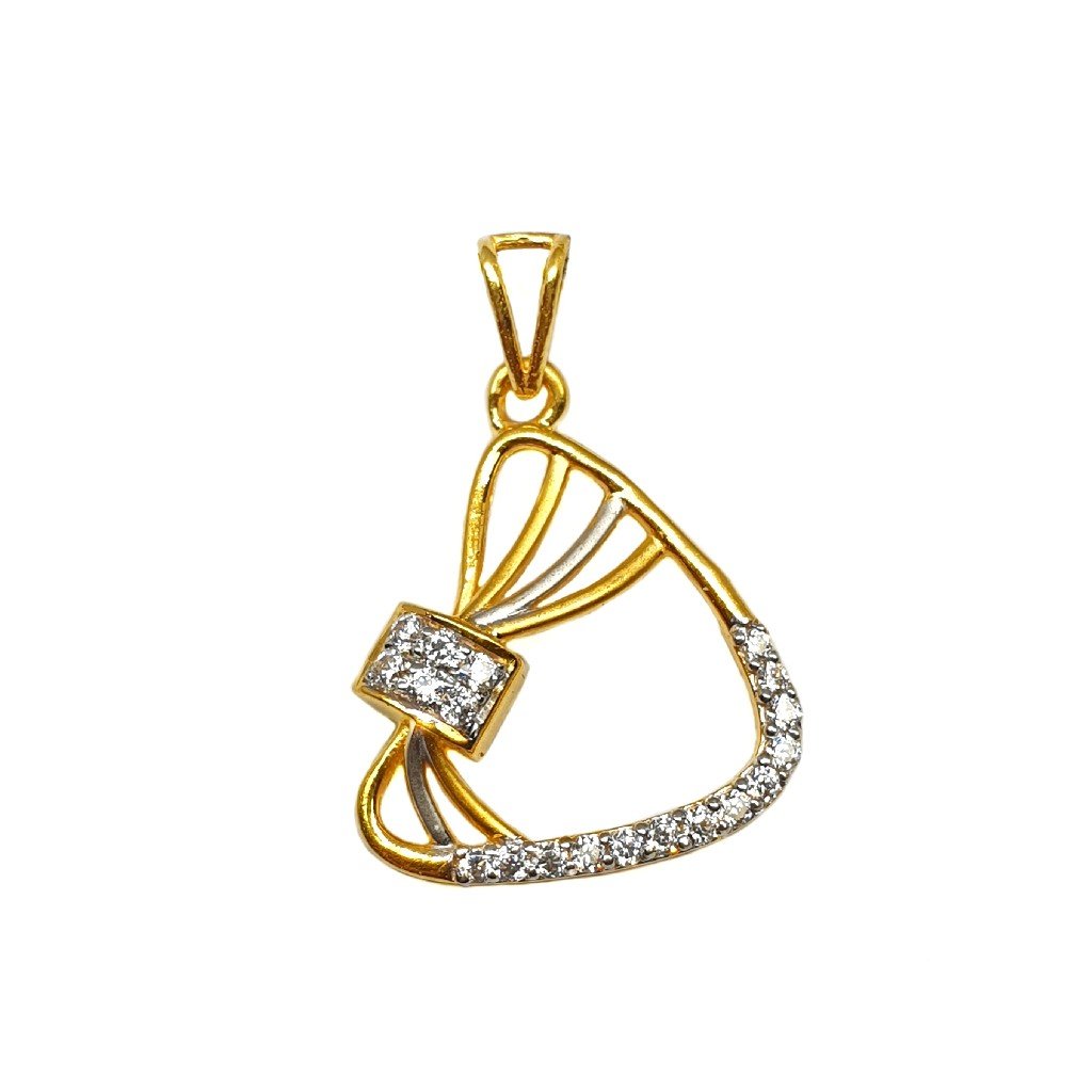 22K Gold Modern CZ Diamond Pendant...