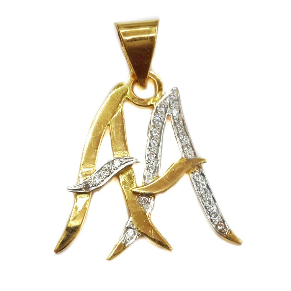 22k gold double aa monogram pendant mga - mgp006