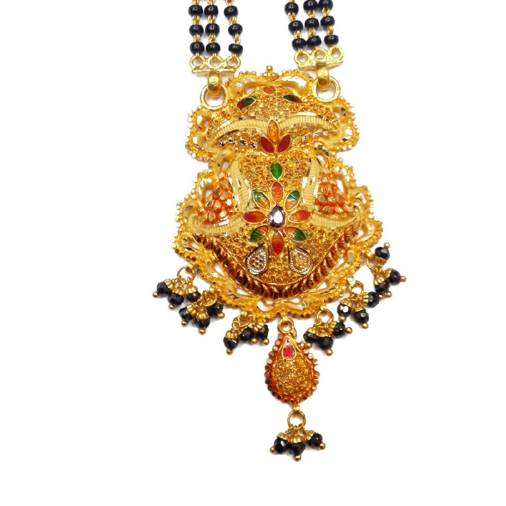 22k Gold Kalkatti 3 Line Black Beads Mangalsutra MGA - GM024