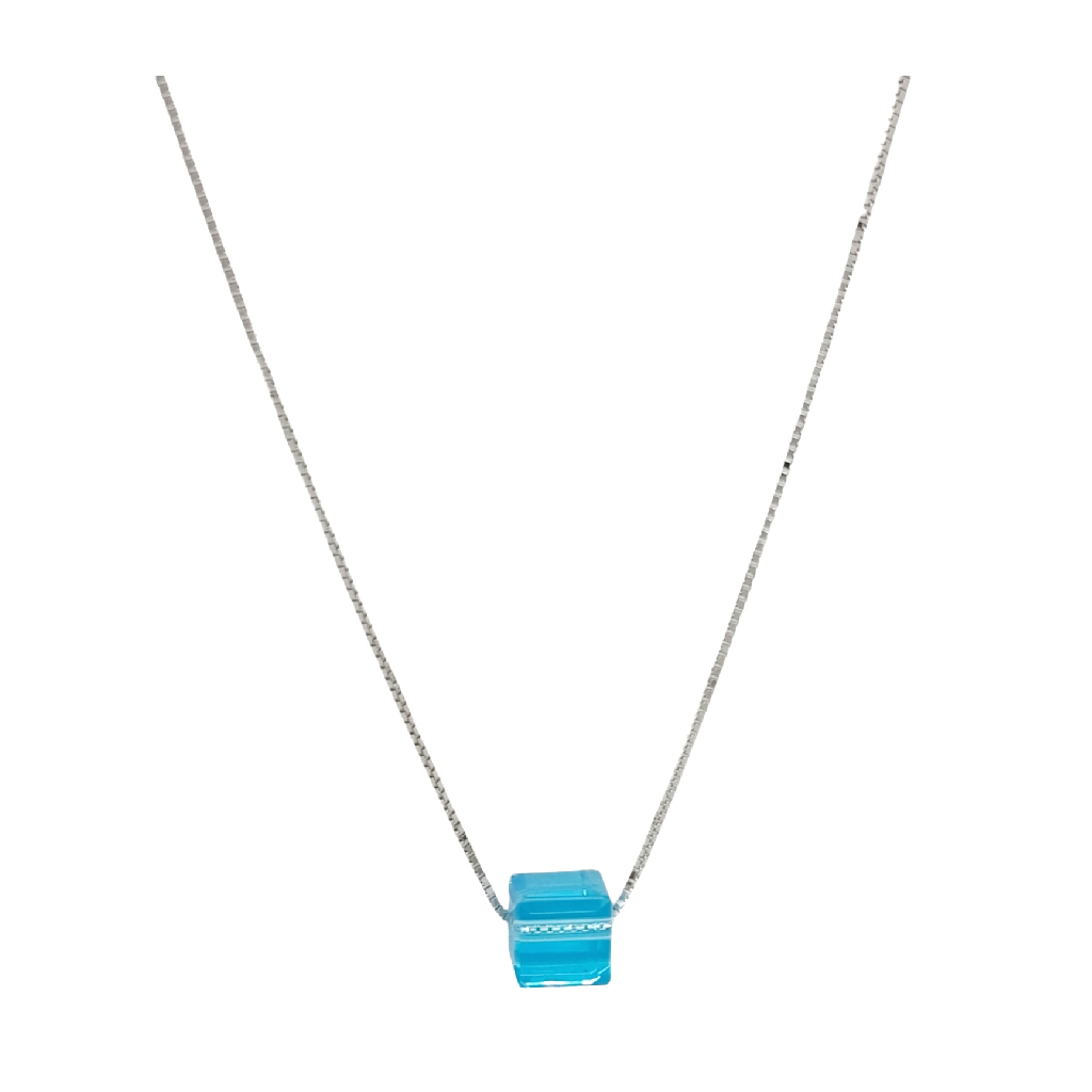 Blue Cube Necklace In 925 Sterling...