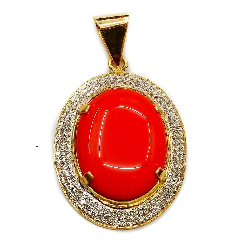 22k Gold Ovel Red Coral Gemstone MG...