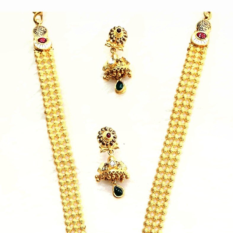 22k gold antique long necklace set mga - gn0054