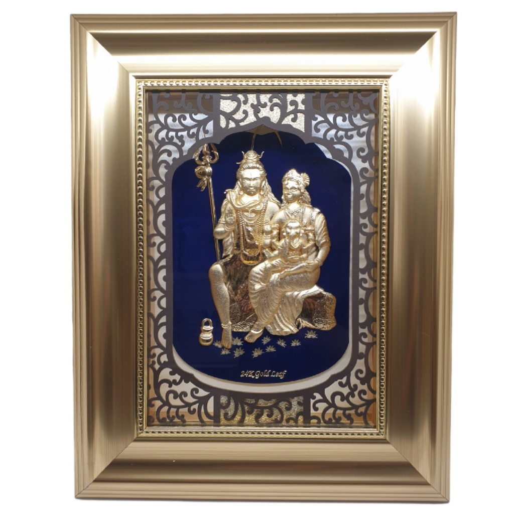 Shivji Parivar Frame In 24K Gold Le...