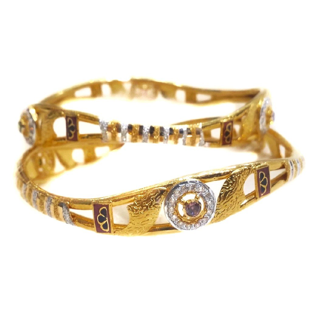 916 gold cz diamond copper kadli bangles mga - gp033