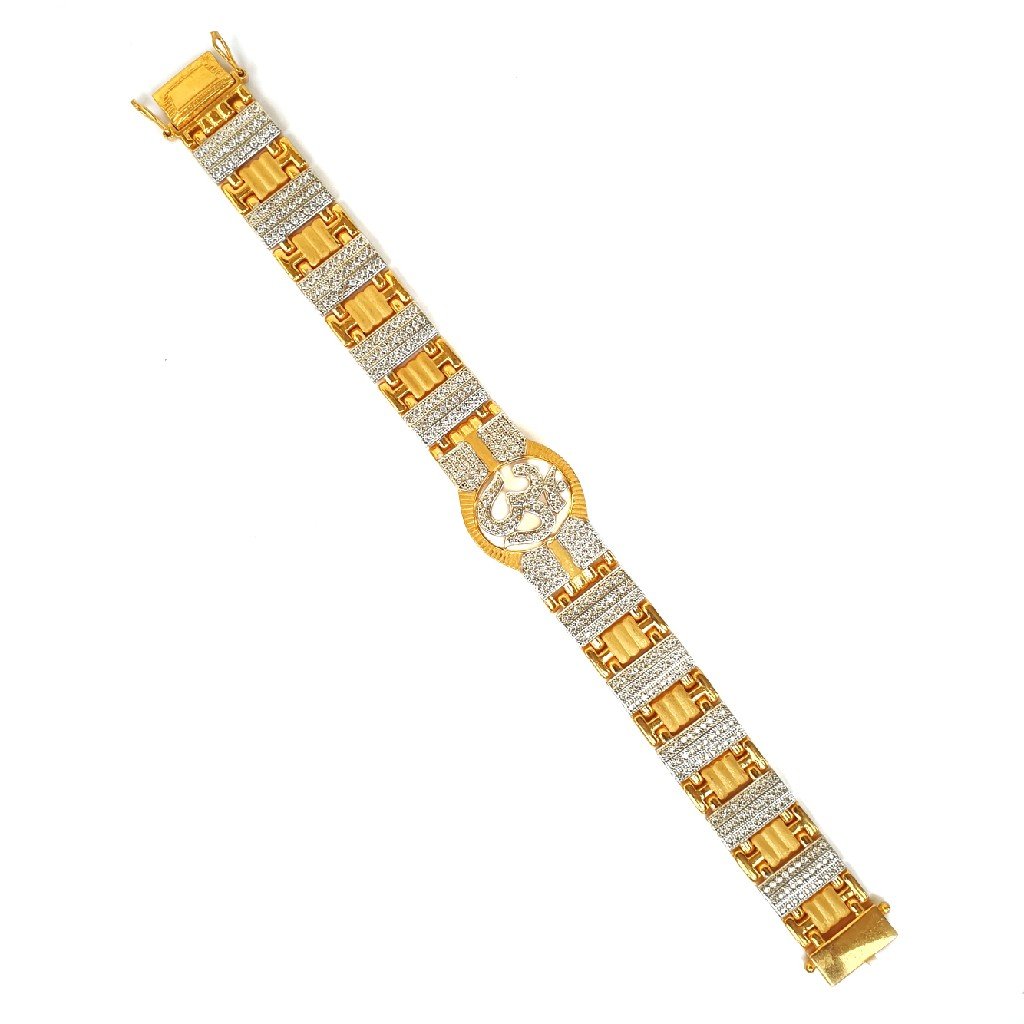 One gram gold forming omkar cz diamond gents bracelet mga - bre0032