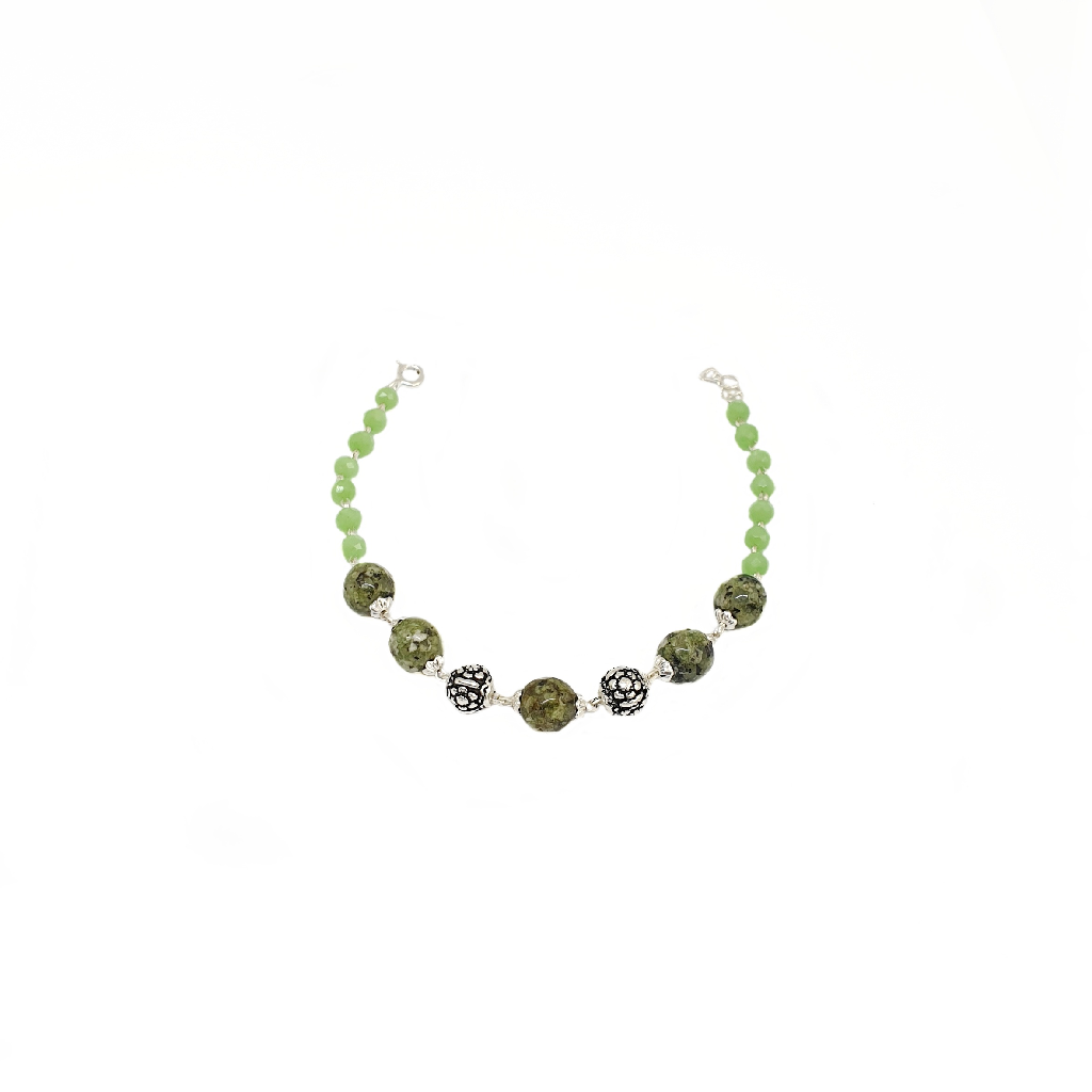 Green Marble Bracelet In 925 Sterli...