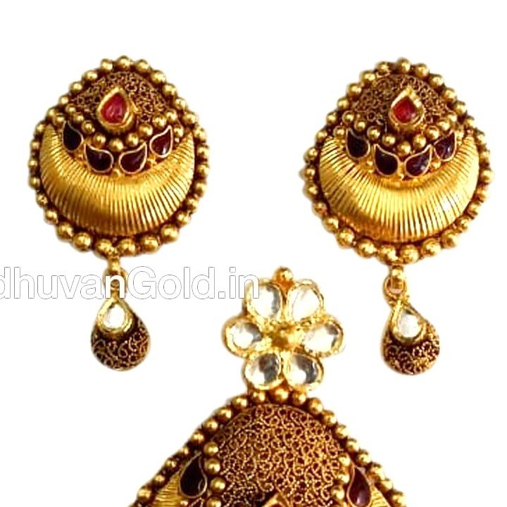 916 Gold Antique oxidised Pendant Set MGA - GPS001