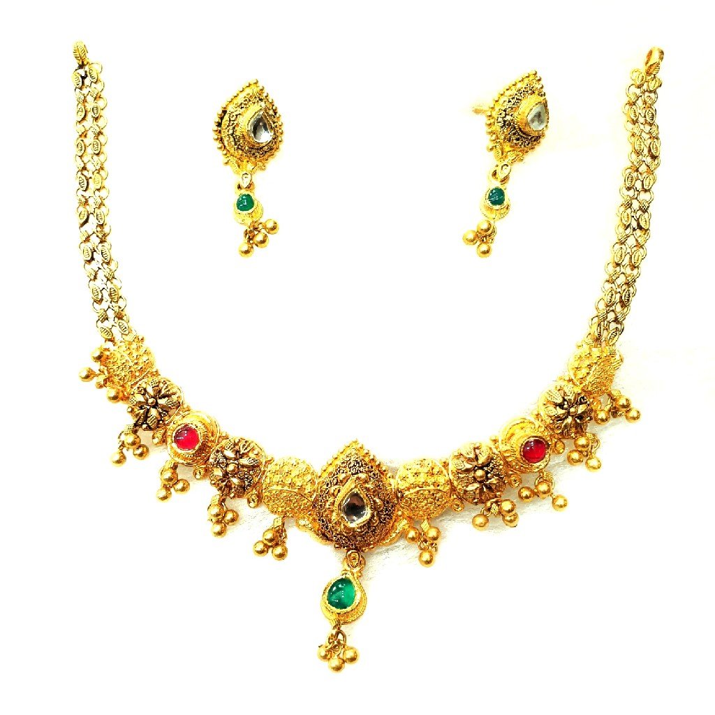 916 gold antique necklace set mga -...