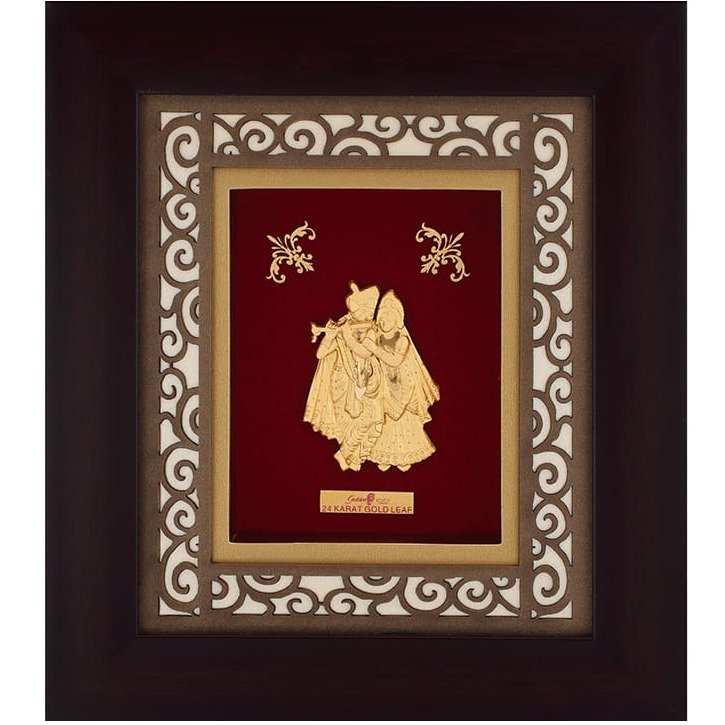 24k Gold Carving Frame of Radha Kri...