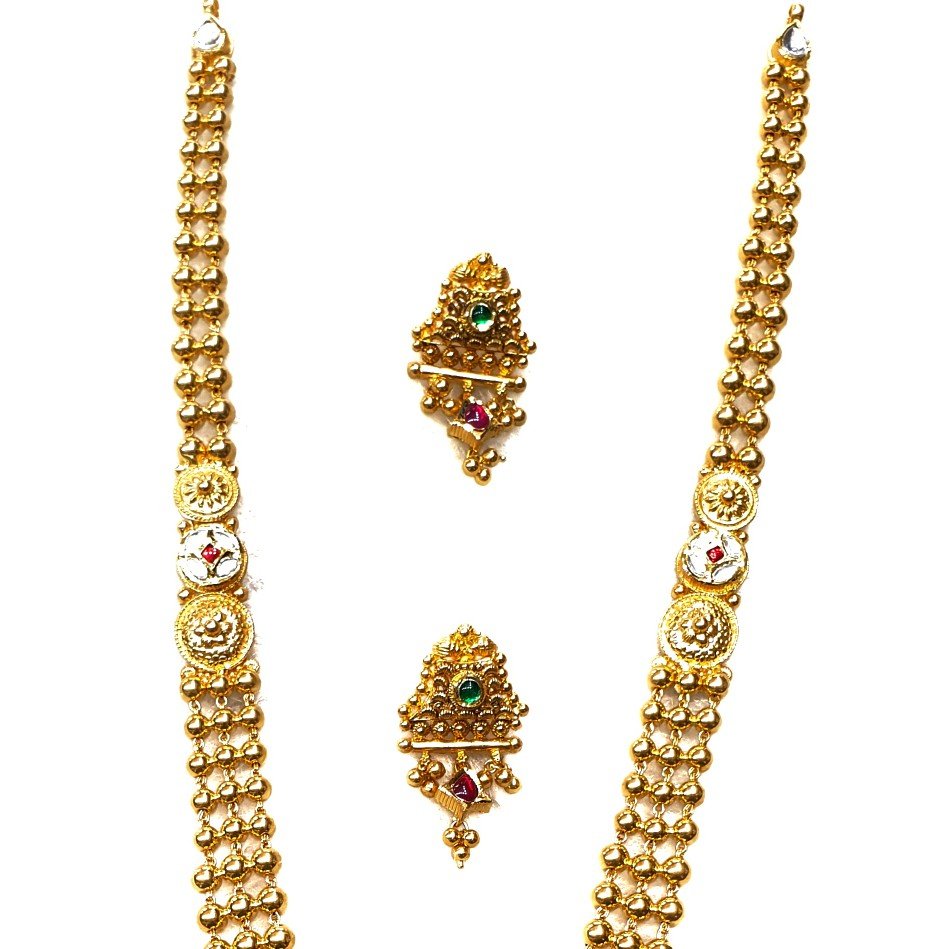 22k Gold Antique Oxidised Designer Necklace Set MGA - GLS057