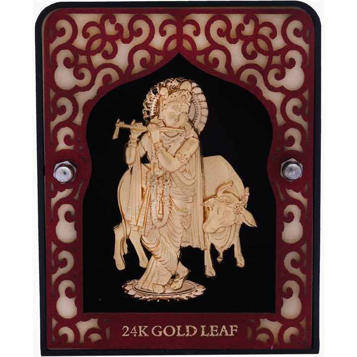 Krishna With Cow Frame In 24K Gold...