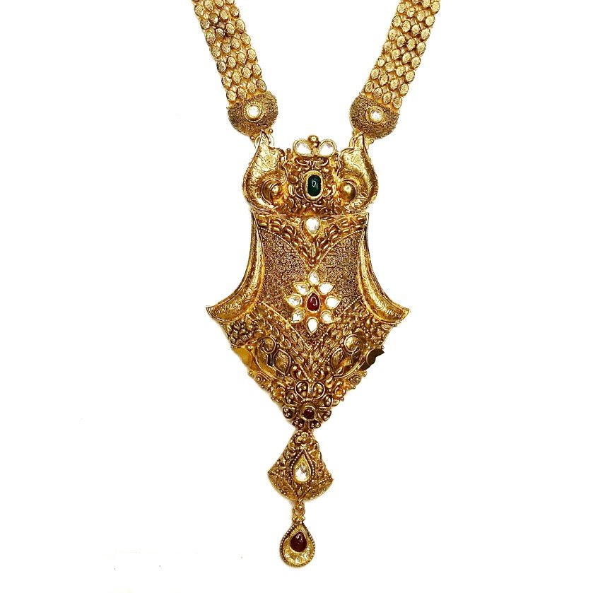 22K Gold Antique Rajwadi Necklace MGA - GLS032