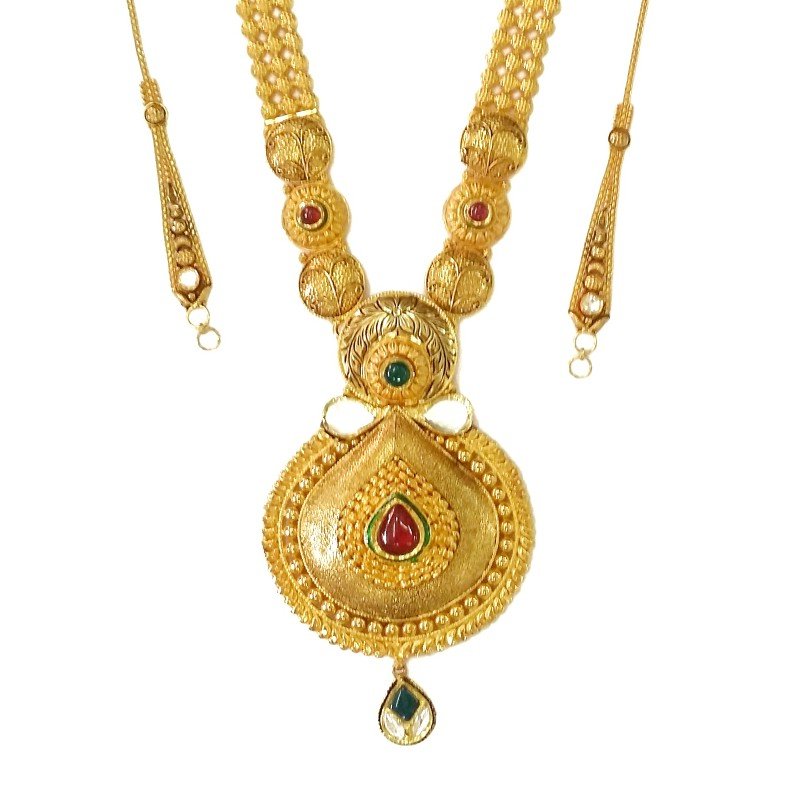 22k Gold Antique Rajwadi Necklace Set MGA - GLS051