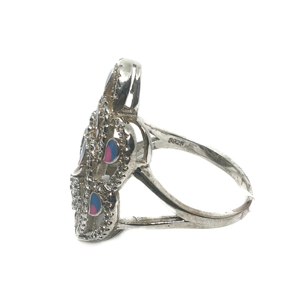 925 Sterling Silver Meenakari Peacock Shape Ring MGA - LRS0094