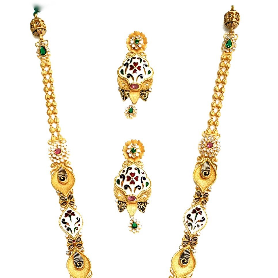 22k gold rajasthani meenakari checkers diamond necklace set mga - gls088