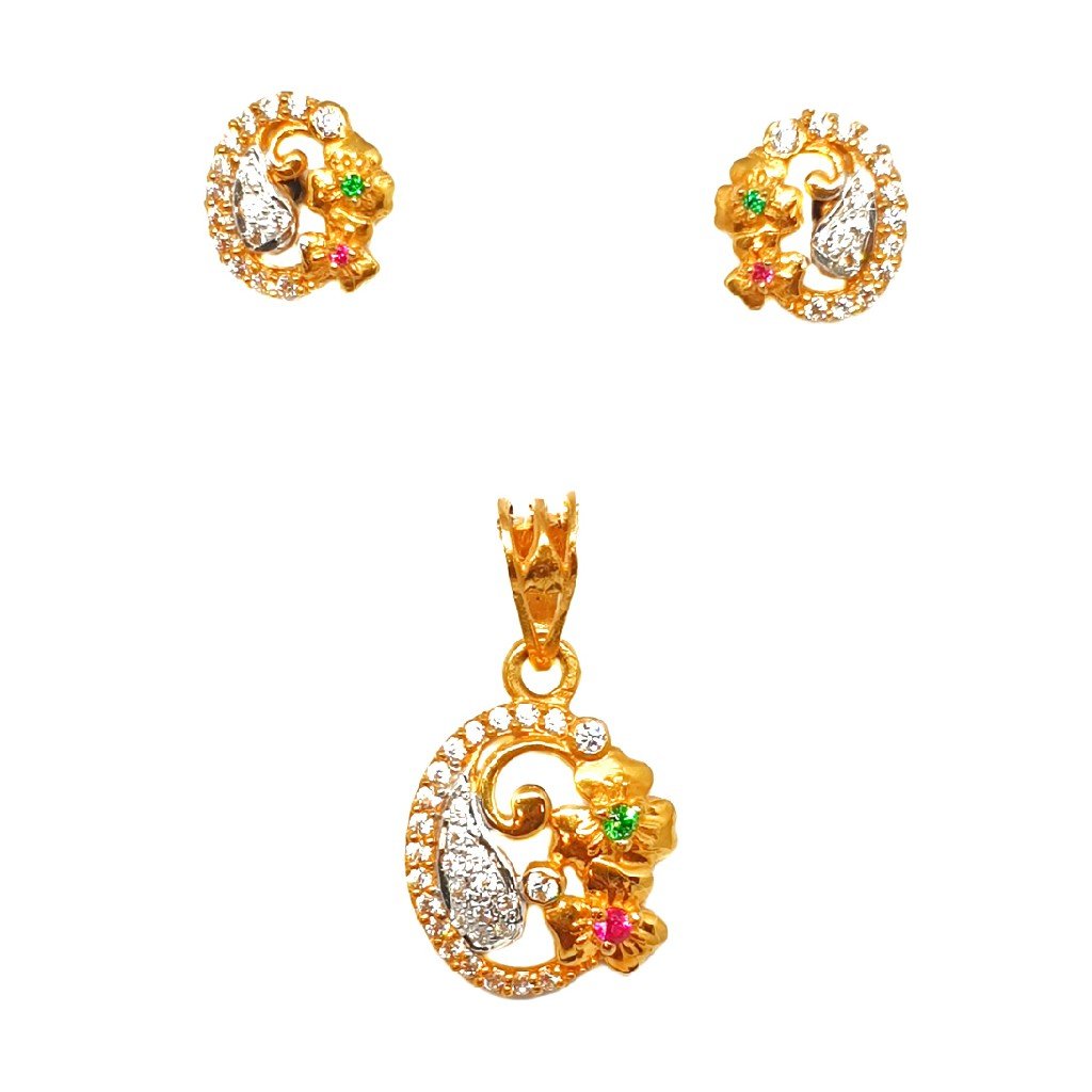 22K Gold Flower Shaped Modern Penda...