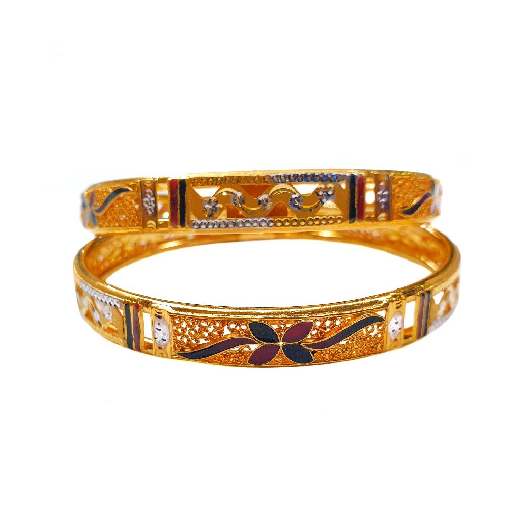 22K Gold Meenakari Kadli Bangles MG...