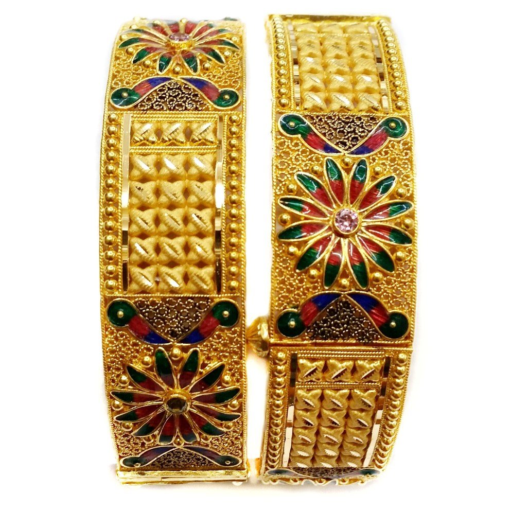 22k gold meenakari flower shape kad...